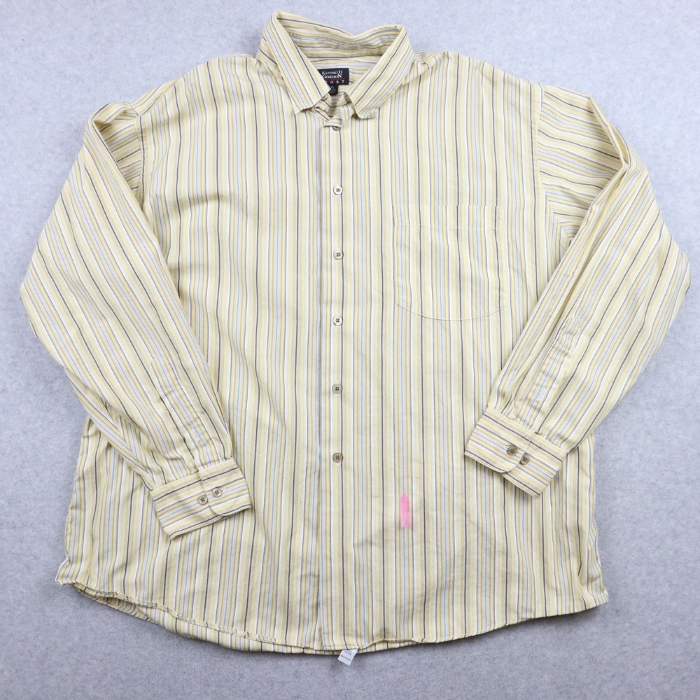 Kenneth Gordon Sport Shirt Mens XL Pocket Button Up Yellow Striped Long Sleeve